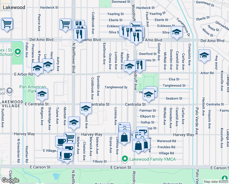 map of restaurants, bars, coffee shops, grocery stores, and more near 4549 Lomina Avenue in Lakewood