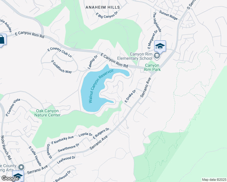 map of restaurants, bars, coffee shops, grocery stores, and more near 901 South Lake Summit Drive in Anaheim