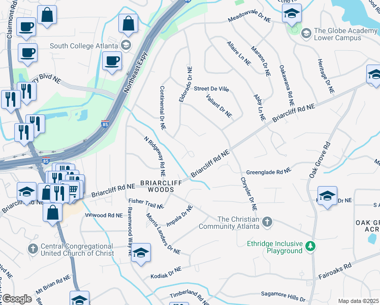 map of restaurants, bars, coffee shops, grocery stores, and more near 2179 William Way in Atlanta