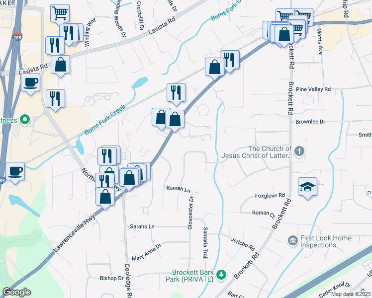 map of restaurants, bars, coffee shops, grocery stores, and more near 1972 Walton Woods Circle in Tucker