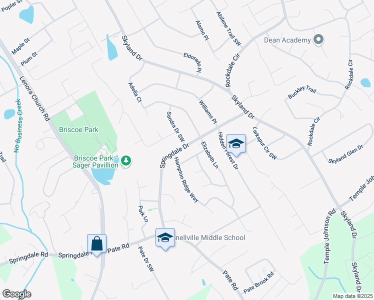 map of restaurants, bars, coffee shops, grocery stores, and more near 2350 Springdale Drive in Snellville