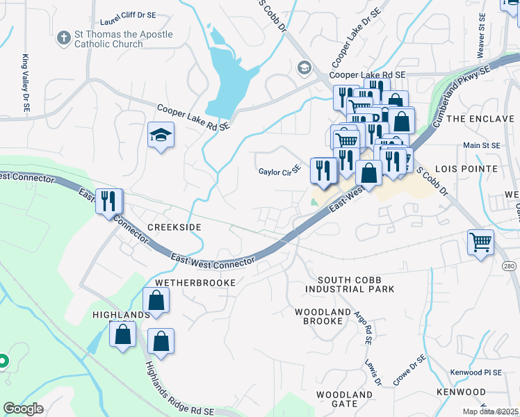 map of restaurants, bars, coffee shops, grocery stores, and more near 1609 Wehunt Place in Smyrna