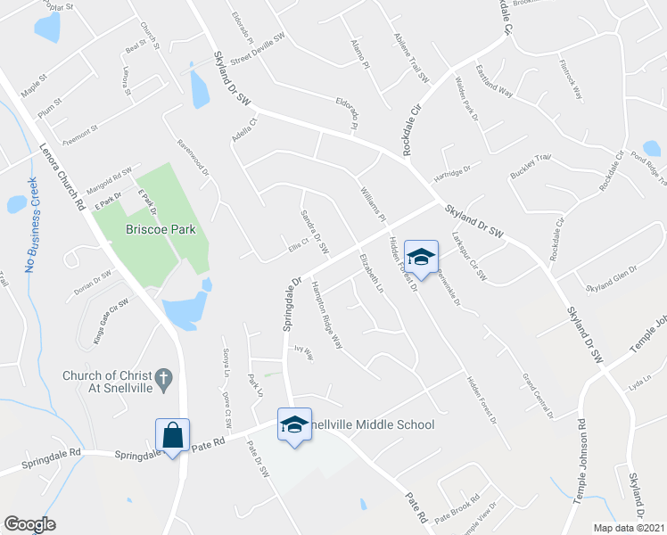 map of restaurants, bars, coffee shops, grocery stores, and more near 2350 Springdale Dr in Snellville