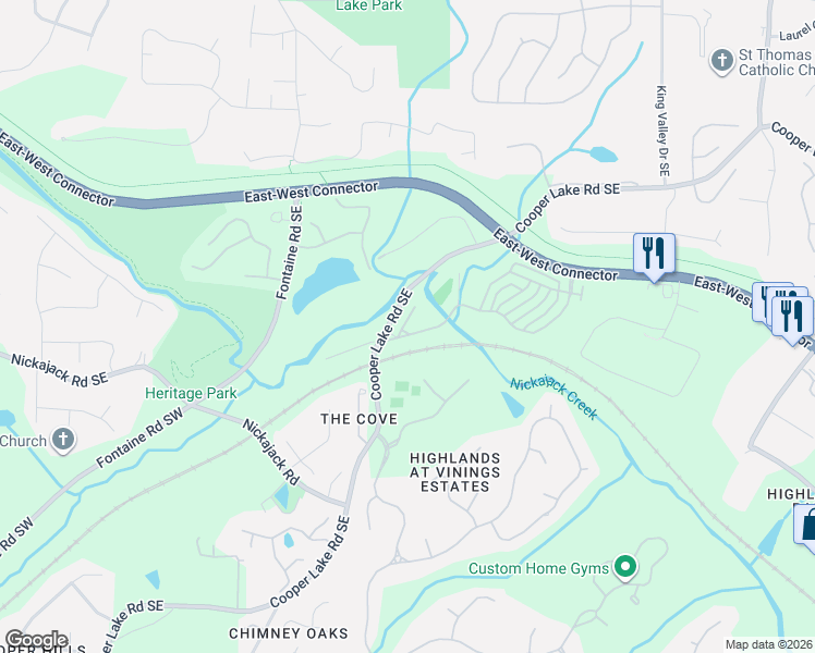 map of restaurants, bars, coffee shops, grocery stores, and more near 4301 Jameson Lane in Smyrna