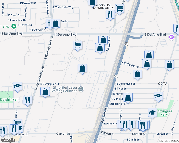 map of restaurants, bars, coffee shops, grocery stores, and more near 20943 South Maciel Avenue in Carson