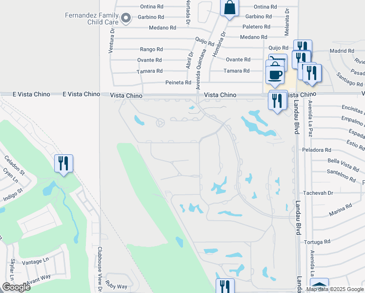 map of restaurants, bars, coffee shops, grocery stores, and more near 67437 South Chimayo Drive in Cathedral City