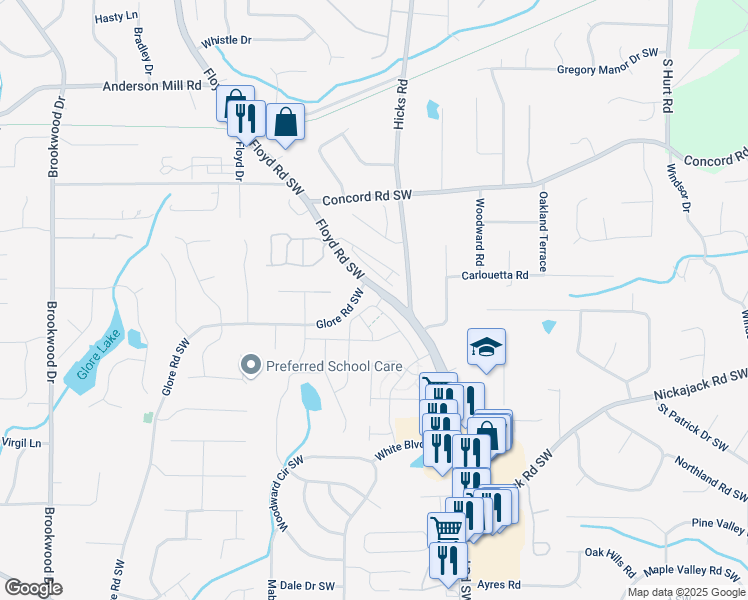 map of restaurants, bars, coffee shops, grocery stores, and more near 4724 Electric Avenue Southwest in Mableton