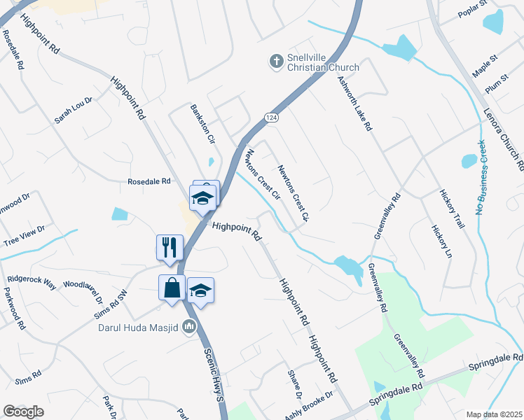 map of restaurants, bars, coffee shops, grocery stores, and more near 2995 Ashly Woods Court in Snellville