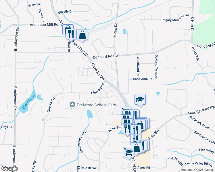 map of restaurants, bars, coffee shops, grocery stores, and more near 4724 Electric Avenue Southwest in Mableton