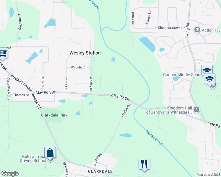 map of restaurants, bars, coffee shops, grocery stores, and more near 3457 Grandeur Drive in Austell