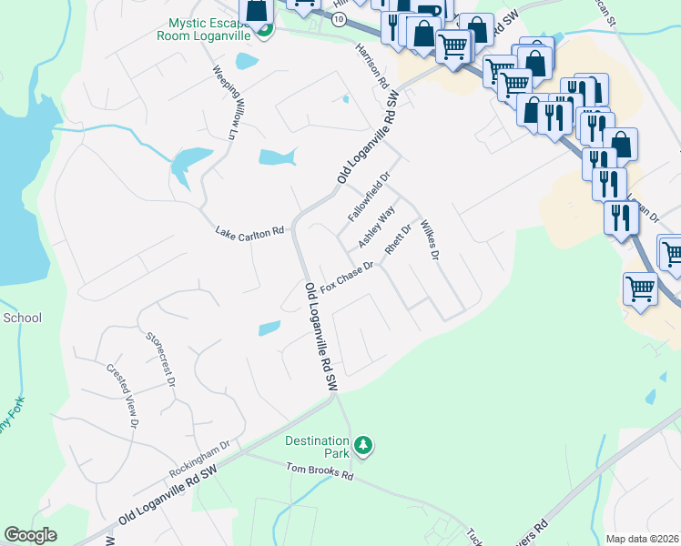 map of restaurants, bars, coffee shops, grocery stores, and more near 4095 Winchester Way in Loganville