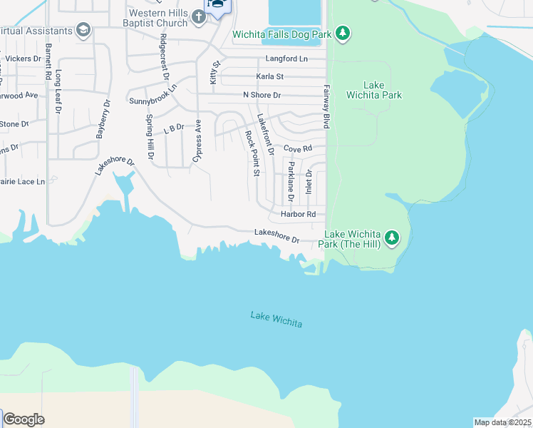 map of restaurants, bars, coffee shops, grocery stores, and more near 5127 Rock Point Street in Wichita Falls