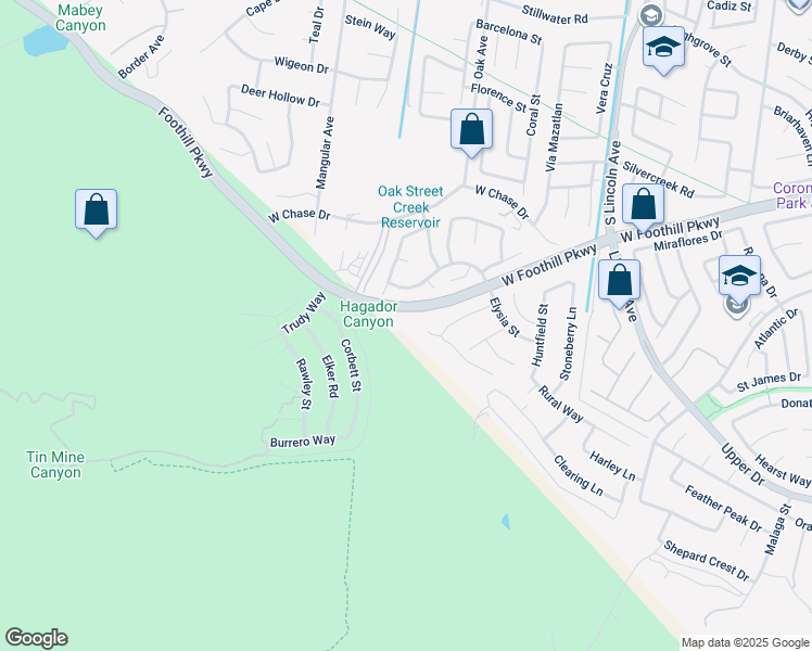 map of restaurants, bars, coffee shops, grocery stores, and more near 1264 Duxbury Circle in Corona
