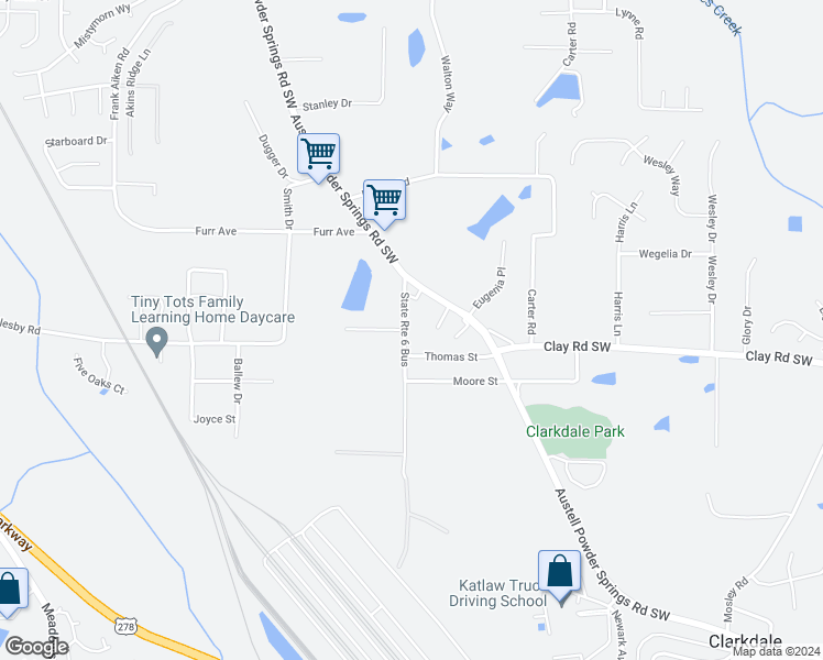 map of restaurants, bars, coffee shops, grocery stores, and more near 4639 Old Westside Road in Austell