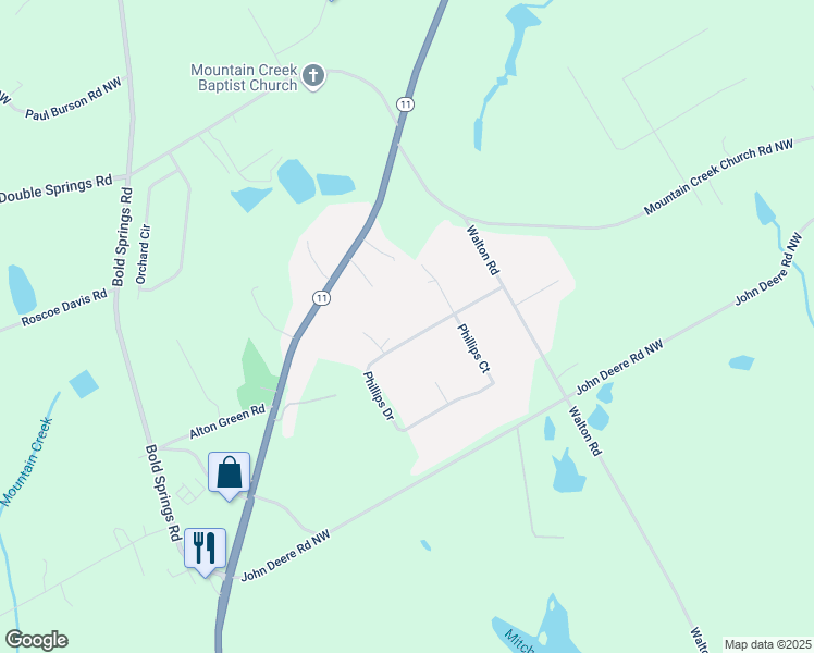 map of restaurants, bars, coffee shops, grocery stores, and more near 616 Phillips Drive in Monroe