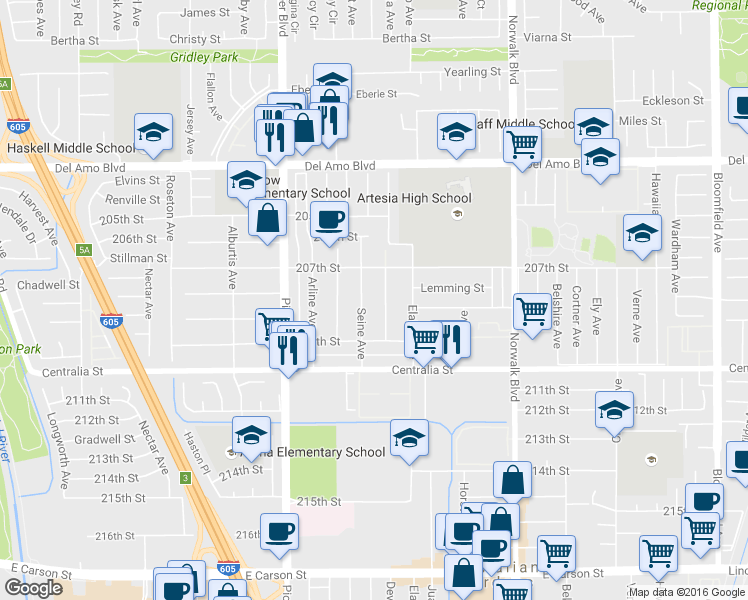 map of restaurants, bars, coffee shops, grocery stores, and more near in Lakewood