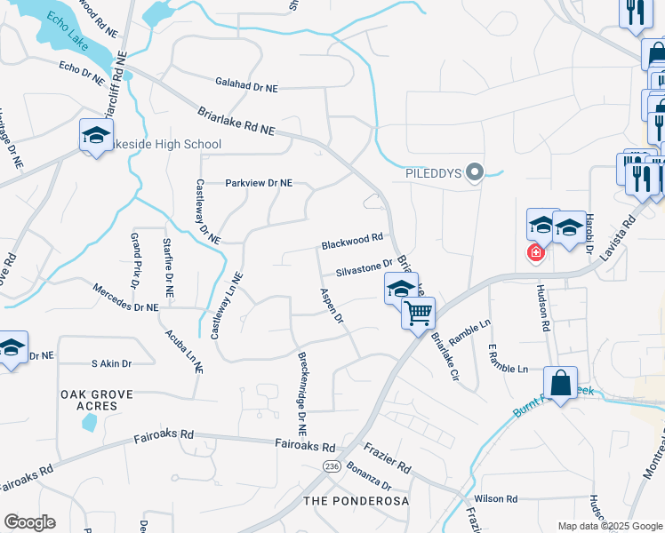 map of restaurants, bars, coffee shops, grocery stores, and more near 1890 Silvastone Drive in Decatur
