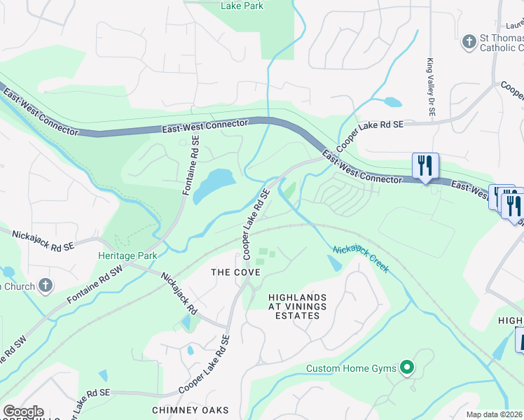 map of restaurants, bars, coffee shops, grocery stores, and more near 4310 Jameson Lane in Smyrna