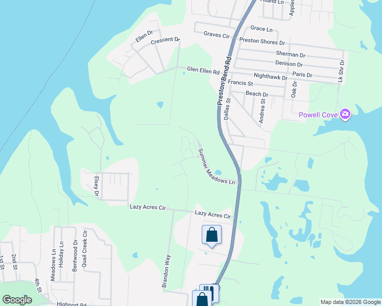 map of restaurants, bars, coffee shops, grocery stores, and more near 107 Summer Place Circle in Pottsboro