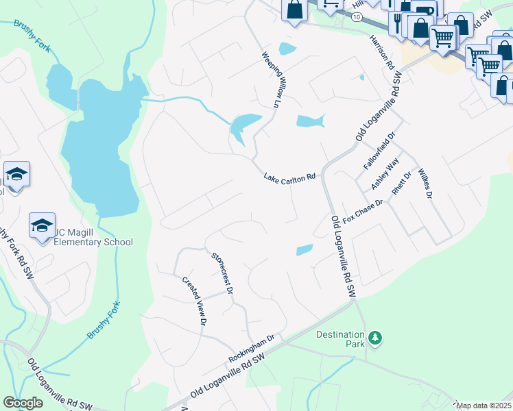 map of restaurants, bars, coffee shops, grocery stores, and more near 704 Stonecrest Lane in Loganville