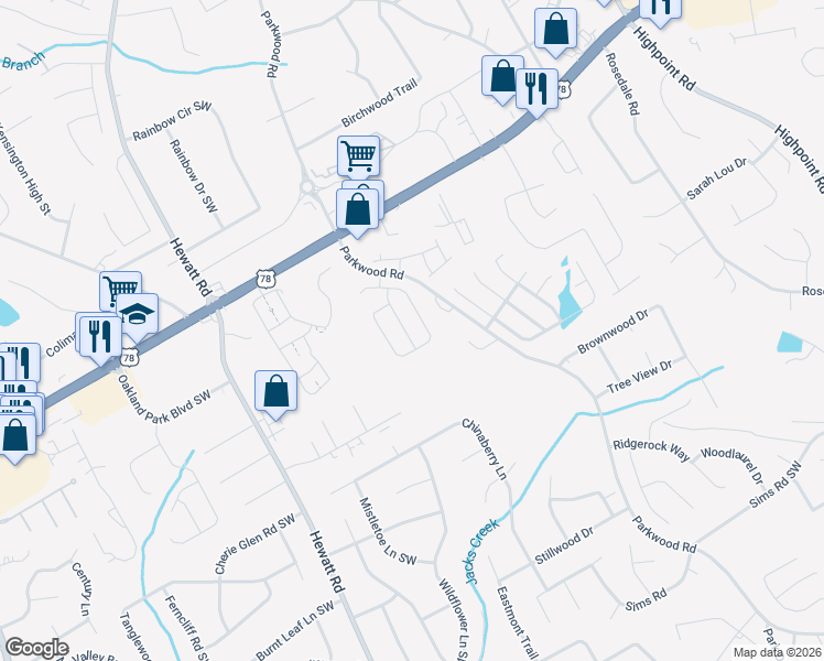 map of restaurants, bars, coffee shops, grocery stores, and more near 3702 Tullamore Lane in Snellville