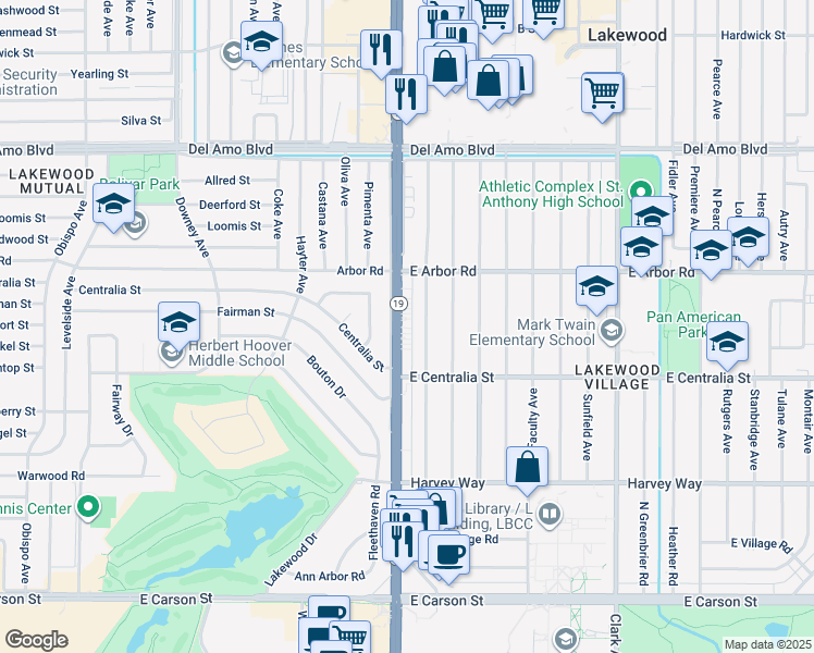map of restaurants, bars, coffee shops, grocery stores, and more near 4554 North Lakewood Boulevard in Long Beach