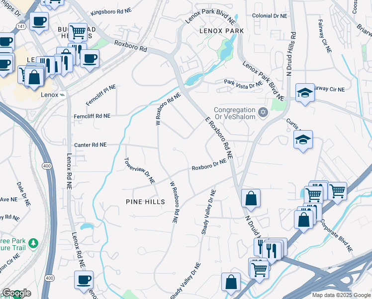 map of restaurants, bars, coffee shops, grocery stores, and more near 1979 Woodsdale Road Northeast in Atlanta