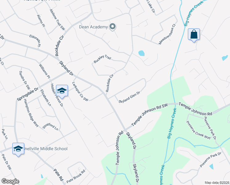 map of restaurants, bars, coffee shops, grocery stores, and more near 2065 Skyland Glen Drive in Snellville