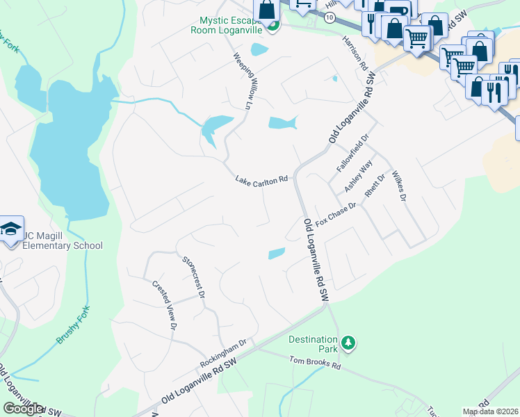 map of restaurants, bars, coffee shops, grocery stores, and more near 4015 Hogans Mill Lane in Loganville
