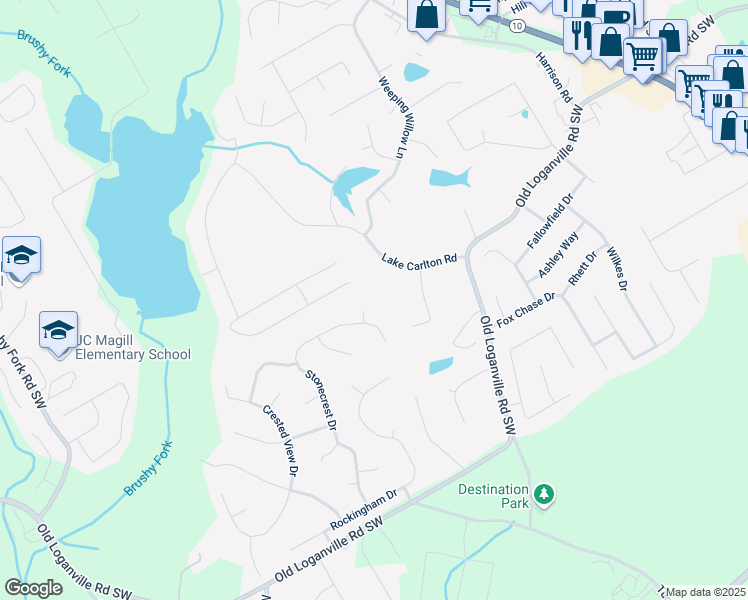map of restaurants, bars, coffee shops, grocery stores, and more near 704 Stonecrest Lane in Loganville