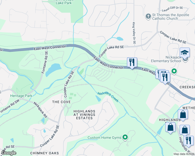 map of restaurants, bars, coffee shops, grocery stores, and more near 4409 Felix Way Southeast in Smyrna