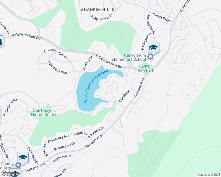map of restaurants, bars, coffee shops, grocery stores, and more near 909 South Lake Summit Drive in Anaheim