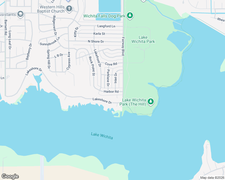 map of restaurants, bars, coffee shops, grocery stores, and more near 4610 Harbor Road in Wichita Falls