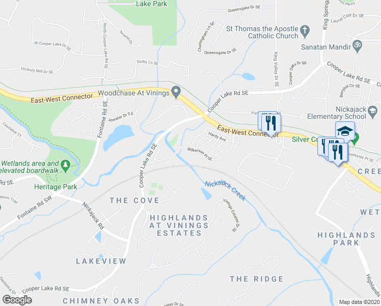 map of restaurants, bars, coffee shops, grocery stores, and more near 4506 Wilkerson Place Southeast in Smyrna