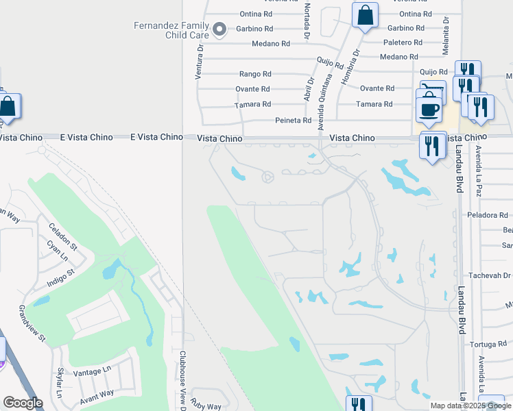 map of restaurants, bars, coffee shops, grocery stores, and more near South Chimayo Drive in Cathedral City