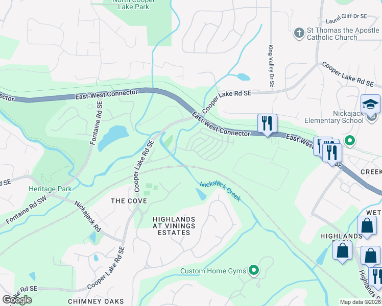 map of restaurants, bars, coffee shops, grocery stores, and more near 4510 Wilkerson Place Southeast in Smyrna