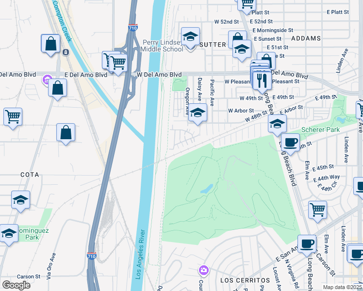 map of restaurants, bars, coffee shops, grocery stores, and more near 228 West Ridgewood Street in Long Beach