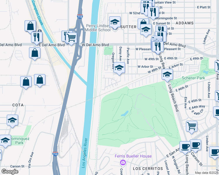 map of restaurants, bars, coffee shops, grocery stores, and more near 228 West Ridgewood Street in Long Beach