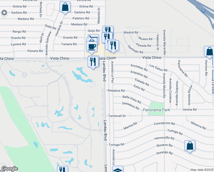 map of restaurants, bars, coffee shops, grocery stores, and more near 28421 Avenida La Paz in Cathedral City