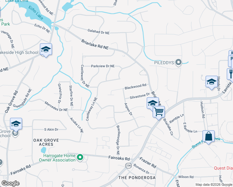 map of restaurants, bars, coffee shops, grocery stores, and more near 2780 Riviera Court in Decatur