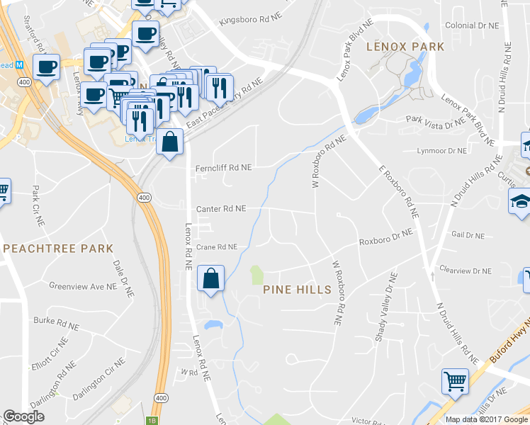 map of restaurants, bars, coffee shops, grocery stores, and more near 1015 Canter Road Northeast in Atlanta