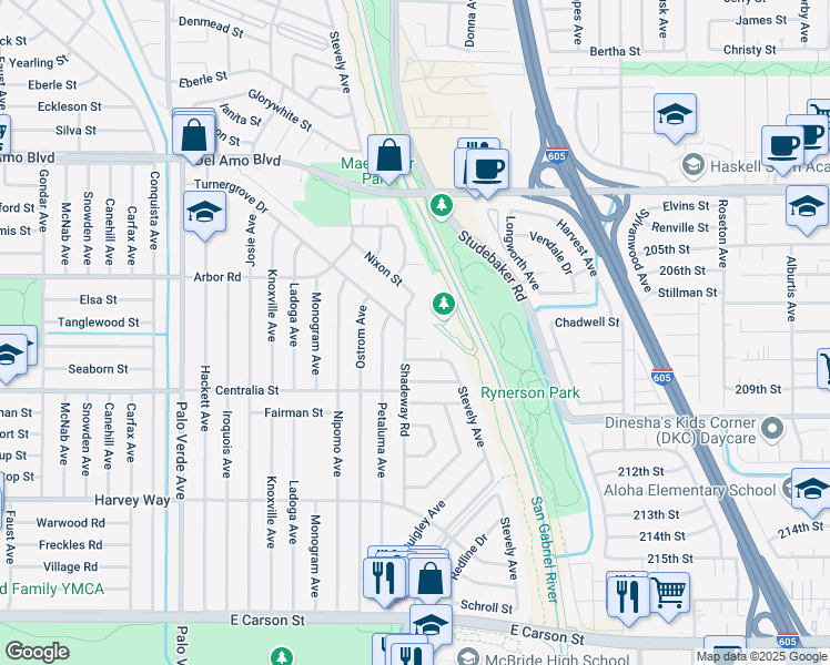 map of restaurants, bars, coffee shops, grocery stores, and more near 4626 Shadeway Road in Lakewood