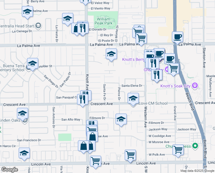map of restaurants, bars, coffee shops, grocery stores, and more near 7175 Santa Catalina Cir in Buena Park