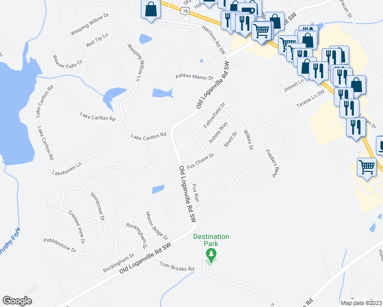 map of restaurants, bars, coffee shops, grocery stores, and more near 4088 Tara Court in Loganville