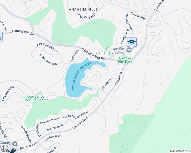 map of restaurants, bars, coffee shops, grocery stores, and more near 901 South Lake Summit Drive in Anaheim