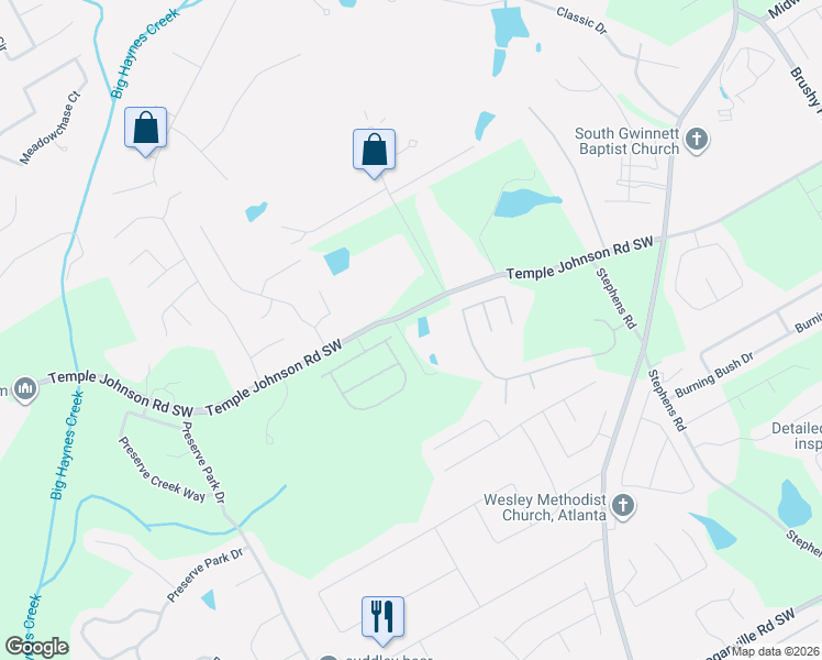 map of restaurants, bars, coffee shops, grocery stores, and more near 1564 Temple Johnson Road in Loganville
