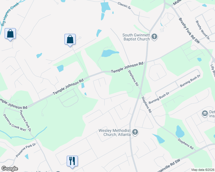 map of restaurants, bars, coffee shops, grocery stores, and more near 1844 Stephens Pond View in Loganville