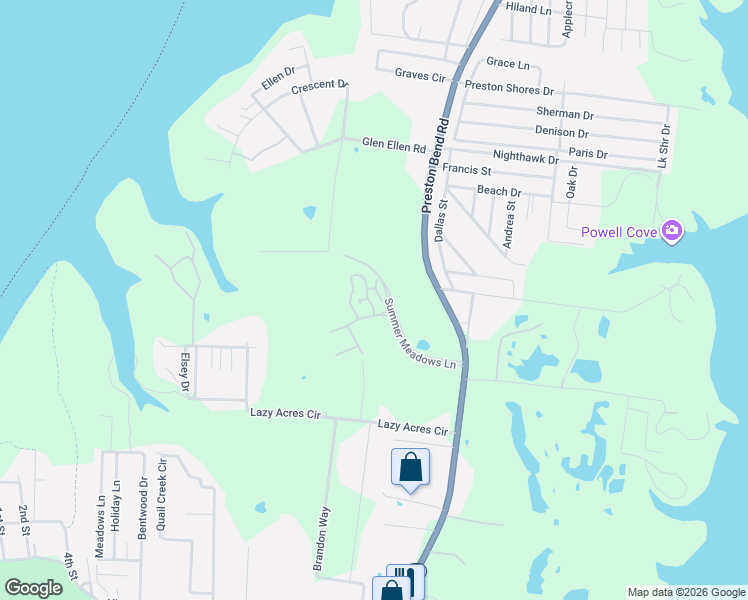 map of restaurants, bars, coffee shops, grocery stores, and more near 147 Summer Place Circle in Pottsboro