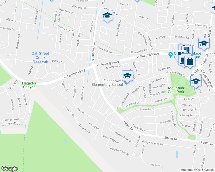 map of restaurants, bars, coffee shops, grocery stores, and more near 1041 Bainbridge Circle in Corona