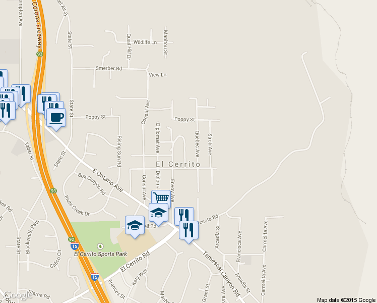 map of restaurants, bars, coffee shops, grocery stores, and more near 19156 Lyle Avenue in Corona